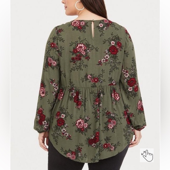 TORRID I Top Babydoll Gauze Keyhole Front Floral Carmalita Toss Size 1 Green - Picture 11 of 15
